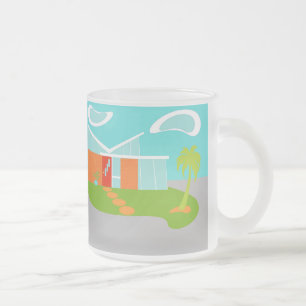 Caneca De Café Vidro Jateado meio século Moderno Cartoon House Fosco