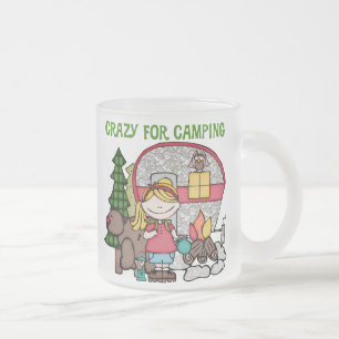 Caneca De Café Vidro Jateado Menina loura louca para acampar