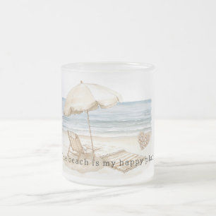 Caneca De Café Vidro Jateado Menina Vestido Praia Lugar Feliz Concha do Mar Cor