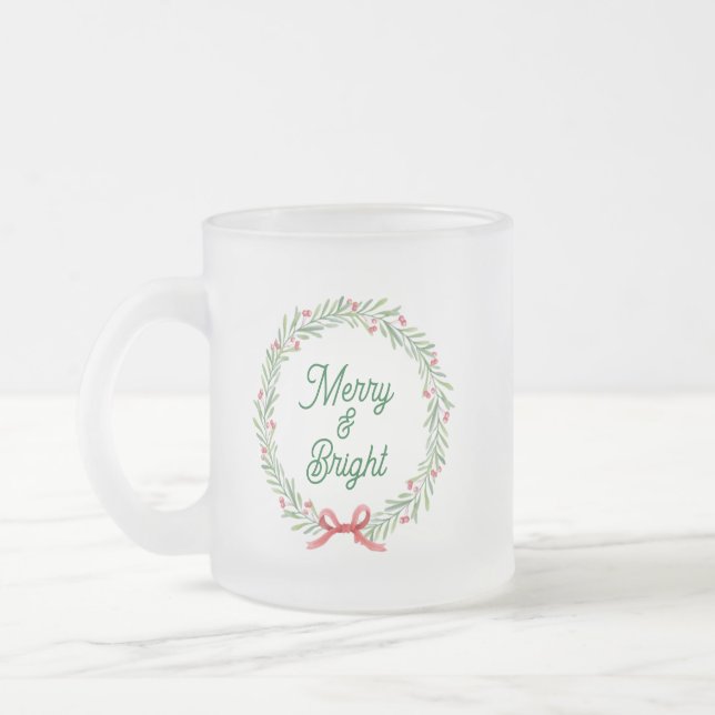 Caneca De Café Vidro Jateado Merry & Bright Holiday Wreath (Esquerda)