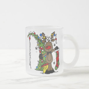 Caneca De Café Vidro Jateado Merry Christmas Reindeer