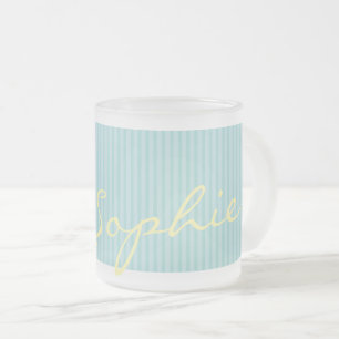 Caneca De Café Vidro Jateado Mint Green & Blue Name Mug - Solid Thin Strips