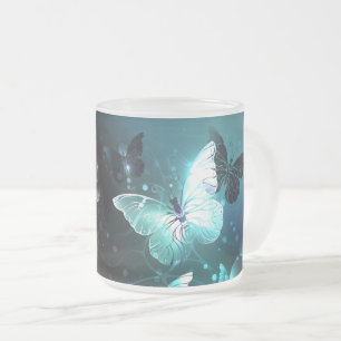 Caneca De Café Vidro Jateado Mint Night Butterflies