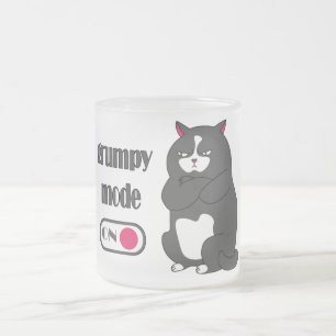 Caneca De Café Vidro Jateado Modo rabugento em gato gordo engraçado