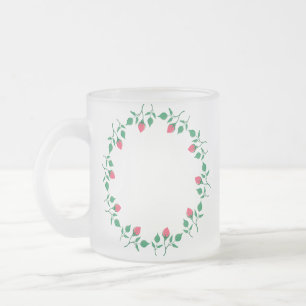 Caneca De Café Vidro Jateado Moldura redonda floreada com flores rosa cor-de-ro