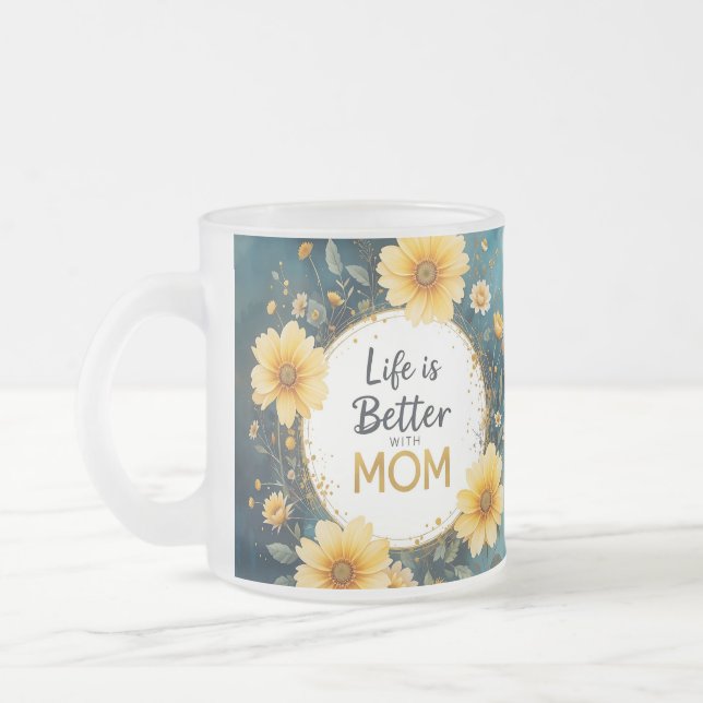 Caneca De Café Vidro Jateado MOM Yellow Wildflowers Butterflies (Esquerda)