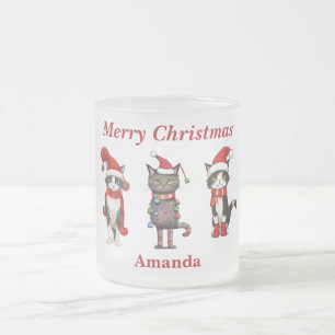Caneca De Café Vidro Jateado Monograma Bonito Mão de Natal