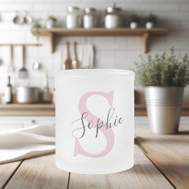Caneca De Café Vidro Jateado Monograma de Nome Personalizado Moderno - Rosa