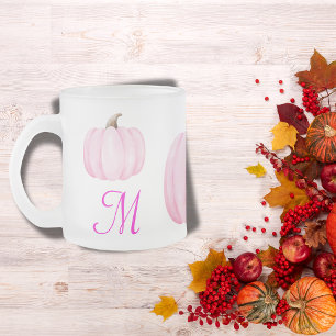 Caneca De Café Vidro Jateado Monograma inicial com abóbora rosa