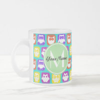 Monograma Personalizado Colorido de Neon Owl, Pers