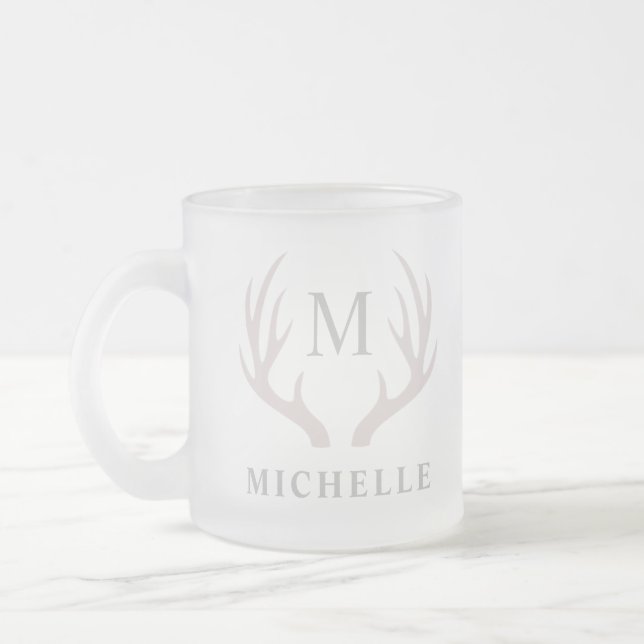 Caneca De Café Vidro Jateado Monograma Personalizado com Preto-Branco-Cerveja-A (Esquerda)