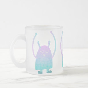 Caneca De Café Vidro Jateado Monstro Azul Pequeno e Fofo