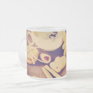 Caneca De Café Vidro Jateado Motivo de Natal com Bolinhos, Doces e Especiarias