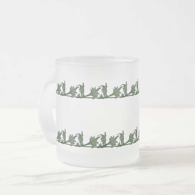 Caneca De Café Vidro Jateado Mug - Ângulo Verde Folhas de Ferro (Frente Esquerda)