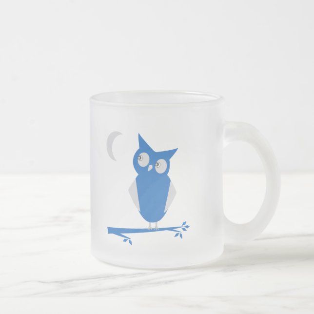 Caneca De Café Vidro Jateado Mug com coruja azul (Direita)