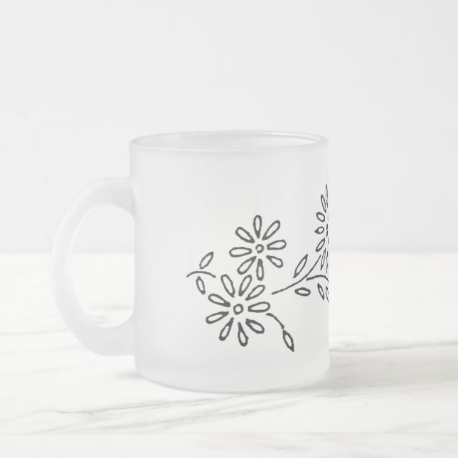 Caneca De Café Vidro Jateado Mug FLORAL DESIGN (Esquerda)