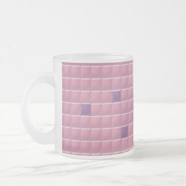 Caneca De Café Vidro Jateado Mug - Mosaico Rosa Quadrado (Esquerda)