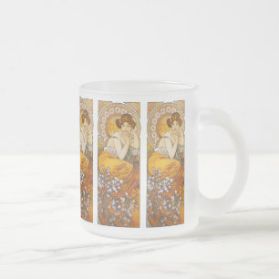 Caneca De Café Vidro Jateado Mug: Mucha - Art Nouveau - Topaz