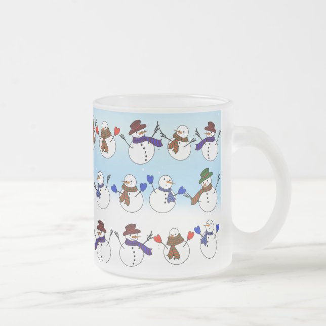 Caneca De Café Vidro Jateado Muitos Snowmen de Natal (Direita)