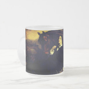 Caneca De Café Vidro Jateado Mulher e Cavalo