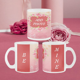 Caneca De Café Vidro Jateado Namorados de Rosas Rosa Adicionar Sua Foto