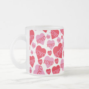 Caneca De Café Vidro Jateado Namorados Padrão XOXO Coração Vermelho Cor-de-Rosa