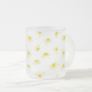 Caneca De Café Vidro Jateado Narcisos Amarelos Primavera Moderna.