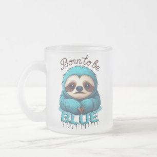 Caneca De Café Vidro Jateado Nascer de ser azul, preguiça fofa