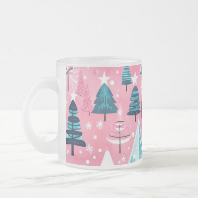 Caneca De Café Vidro Jateado Natais Cor-de-Rosa (Esquerda)