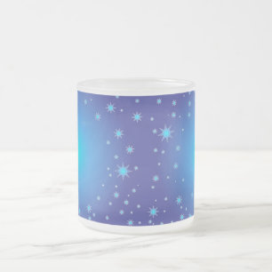 Caneca De Café Vidro Jateado Natal das Estrelas Azuis