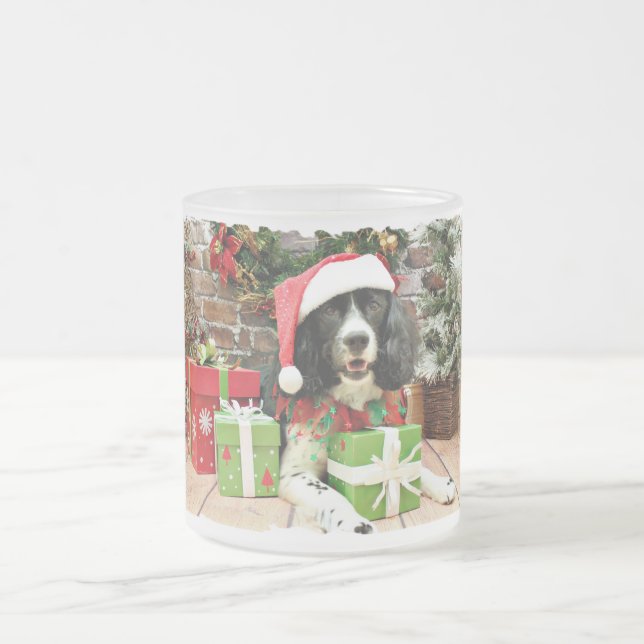Caneca De Café Vidro Jateado Natal - Spaniel de Springer inglês - Lucy (Centro)