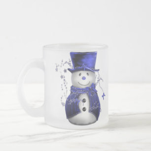 Caneca De Café Vidro Jateado Neve de Natal Azul