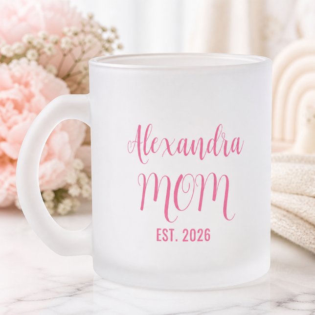 Caneca De Café Vidro Jateado Nome da Mãe Personalizado Estabelecido Script Rosa (Criador carregado)