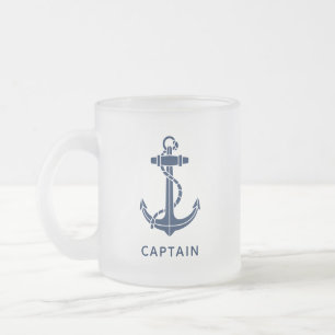 Caneca De Café Vidro Jateado Nome de Barco Personalizado e Âncora na Praia