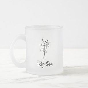 Caneca De Café Vidro Jateado Nome de Script de Flor e Elegante de Nascimento de