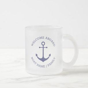 Caneca De Café Vidro Jateado Nome do barco personalizado: bem-vindo Ancora náut