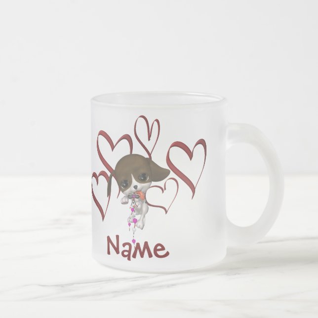 Caneca De Café Vidro Jateado Nome Monograma Personalizado com Cachorrinho e Cor (Direita)