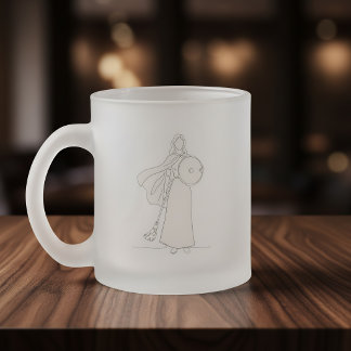 Caneca De Café Vidro Jateado Nome Personalizado - Arte Linear de Vidro Fosco Mu
