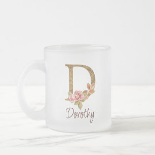 Caneca De Café Vidro Jateado Nome Personalizado Folha de Ouro Blush Rosas Cor-d