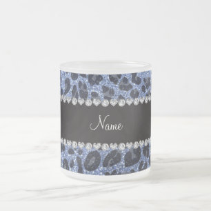 Caneca De Café Vidro Jateado Nome personalizado impressão leopardo azul-claro
