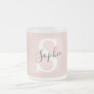 Caneca De Café Vidro Jateado Nome Personalizado Moderno Monograma Pastel Rosa