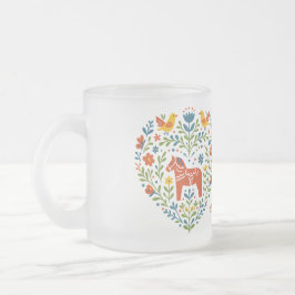 Caneca De Café Vidro Jateado Nordic Folk Art Dala Horse Heart Pattern Mug