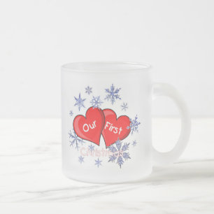 Caneca De Café Vidro Jateado Nosso primeiro Natal