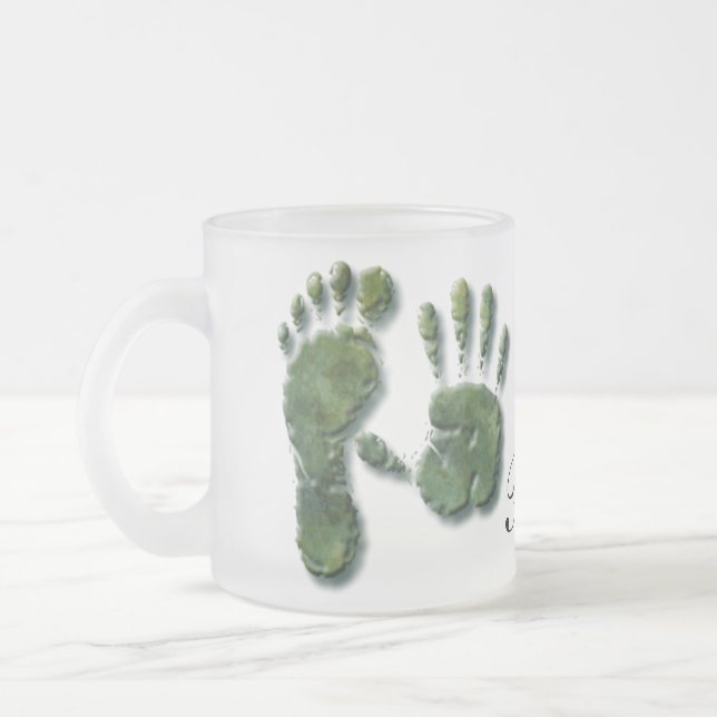 Caneca De Café Vidro Jateado Nova pegada de mão de bebê (Esquerda)
