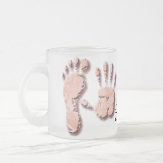 Caneca De Café Vidro Jateado Nova pegada de mão de bebê (Esquerda)