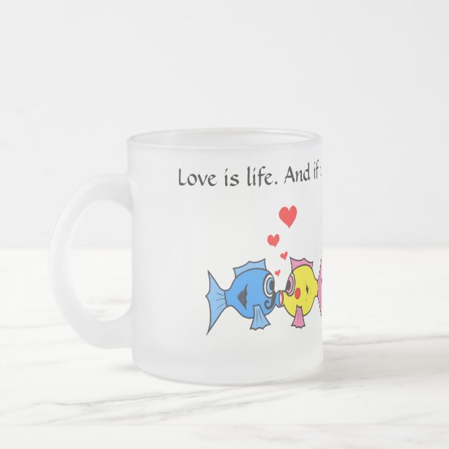 Caneca De Café Vidro Jateado "O amor é a vida" (Esquerda)