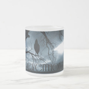 Caneca De Café Vidro Jateado O corvo - nunca mais raios de sol & azul da árvor