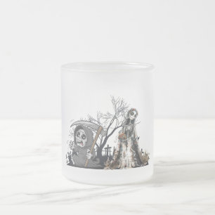 Caneca De Café Vidro Jateado O esqueleto e a noiva do corpo.