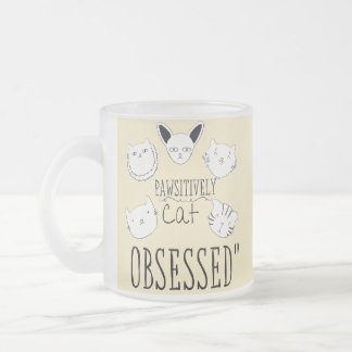 Caneca De Café Vidro Jateado O "Gato Pawsitivamente Obcecado"
