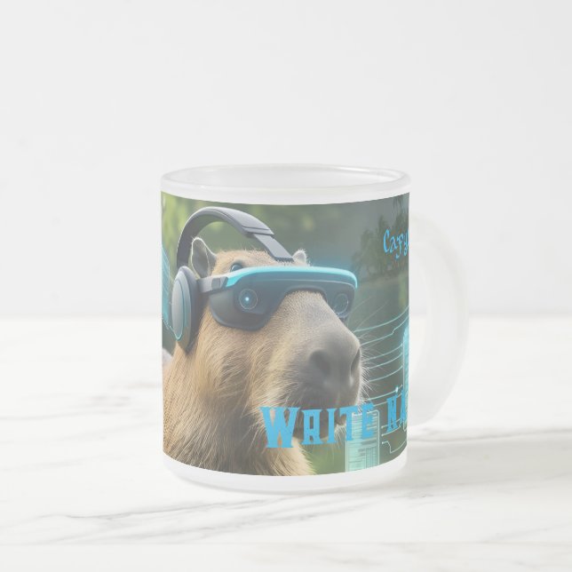 Caneca De Café Vidro Jateado Óculos de Realidade Virtual Cyberpunk Capybara Can (Frente Esquerda)